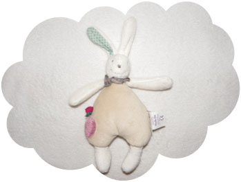 doudou lapin rose et beige grelots