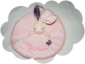 Doudou Lapin petite rose plat rond rose je t'aime Kaloo