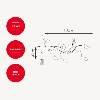 Guirlande BRANCHE eucalyptus- Blanc chaud-ip44- A piles-
50 microLED - Intérieur/Extérieur - à piles