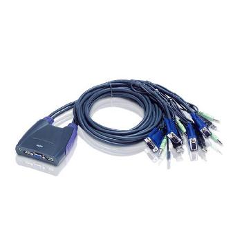 Commutateurs et Répartiteurs  ATEN CS64U - KVM 4 PORTS (VGA/USB/SPEAKER) AVEC CORDONS INTEGRES (1.8M)